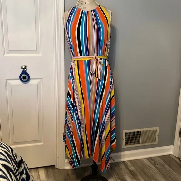 Cupio Dresses | Cupio Striped Handkerchief Hem Maxi Dress | Color: Blue/Yellow | Size: L | Mrslipka's Closet